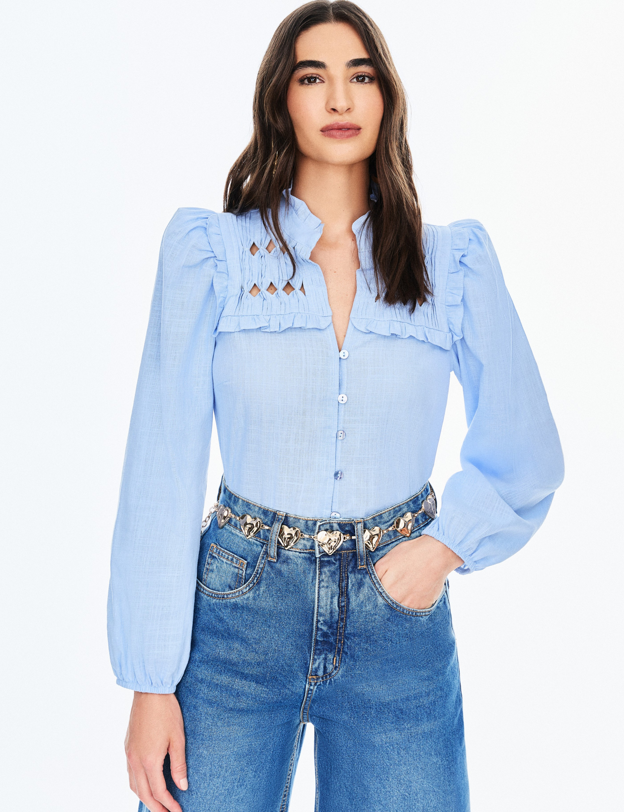 トップス Susan sale Camisa Manga Bufante Susan Azul | Delight Store