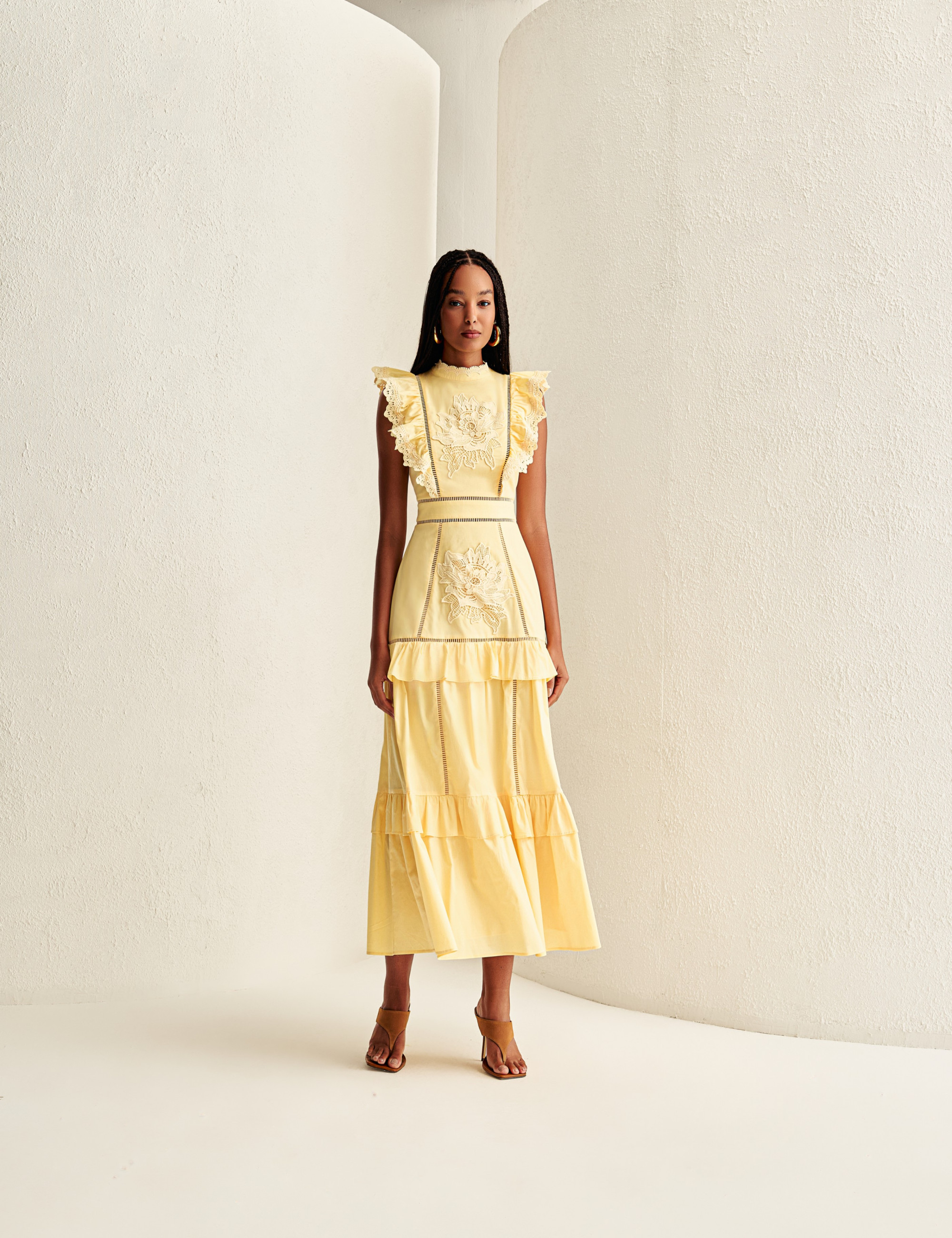Vestido Bordado Maria Amarelo