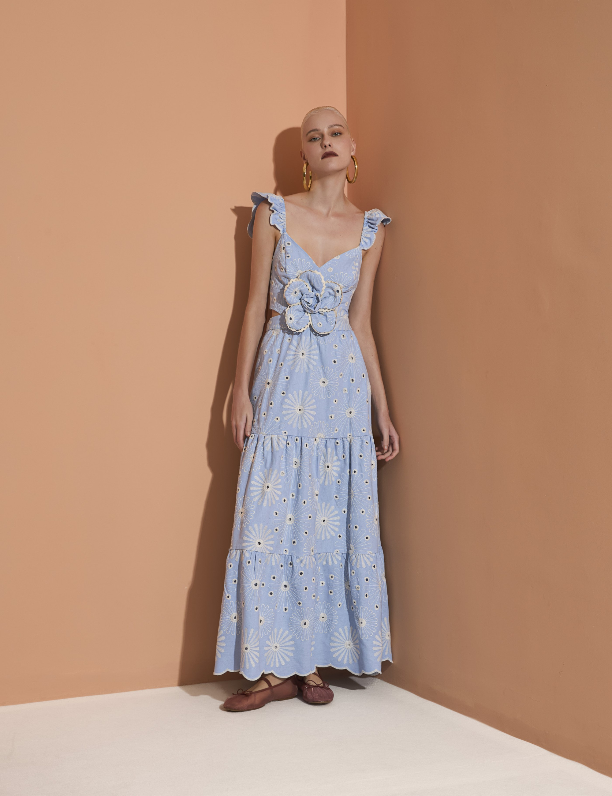 Vestido Bordado Hortência Azul