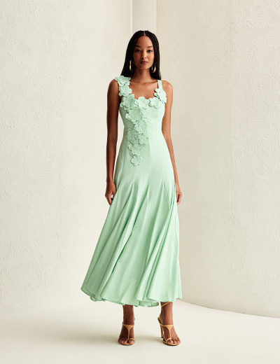 Vestido Detalhe Flores Helena Verde 