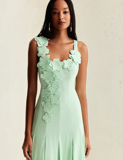 Vestido Detalhe Flores Helena Verde 