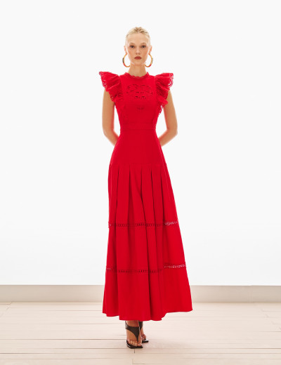  Vestido Bordado Coração Salete Vermelho