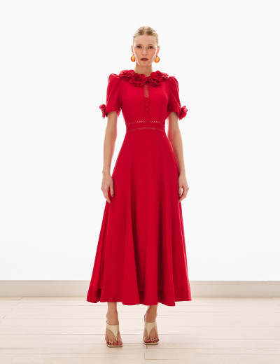 Vestido Flores Marcia Vermelho