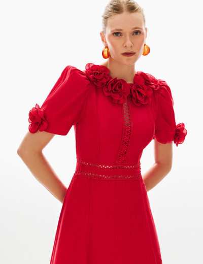 Vestido Flores Marcia Vermelho
