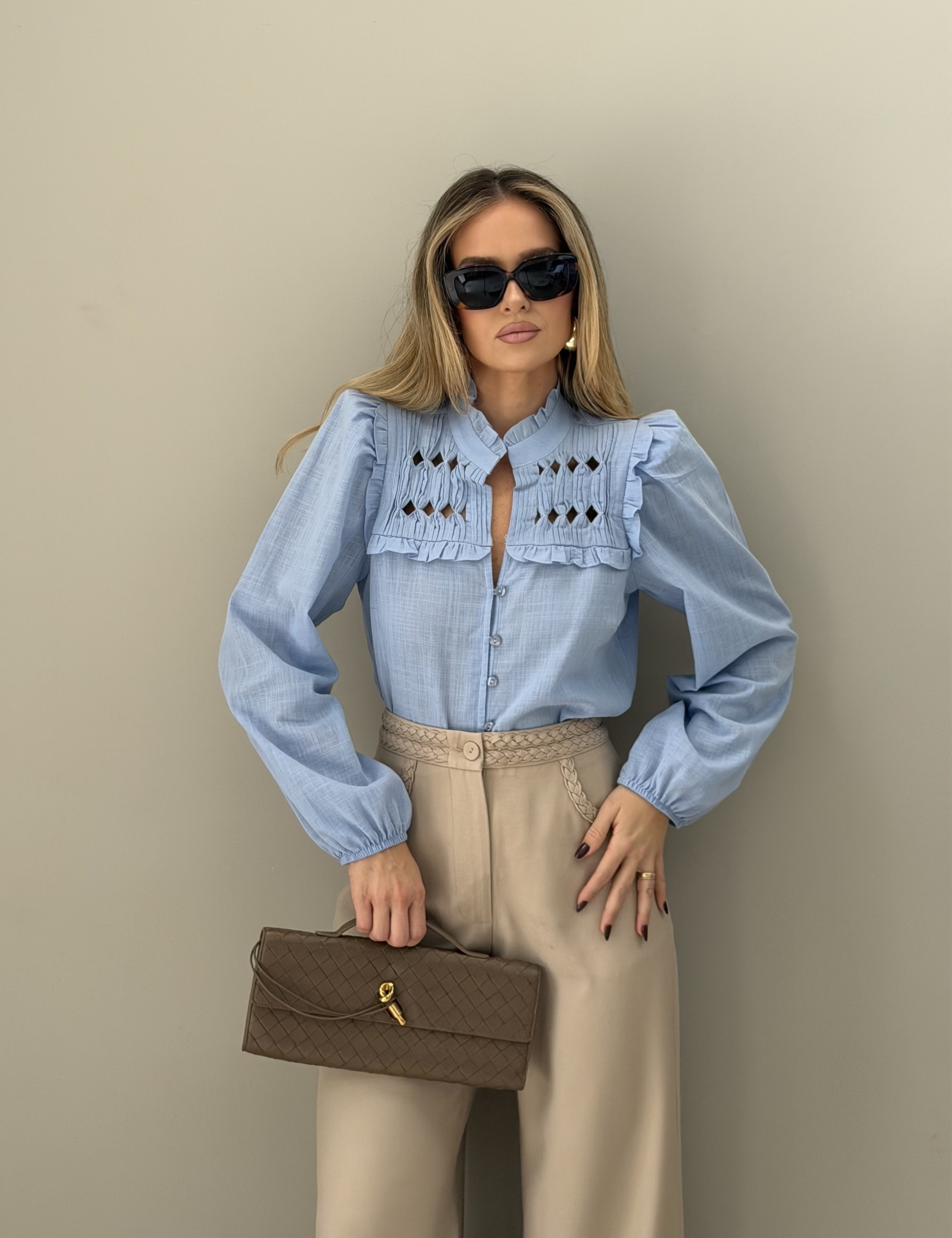 トップス Susan sale Camisa Manga Bufante Susan Azul | Delight Store