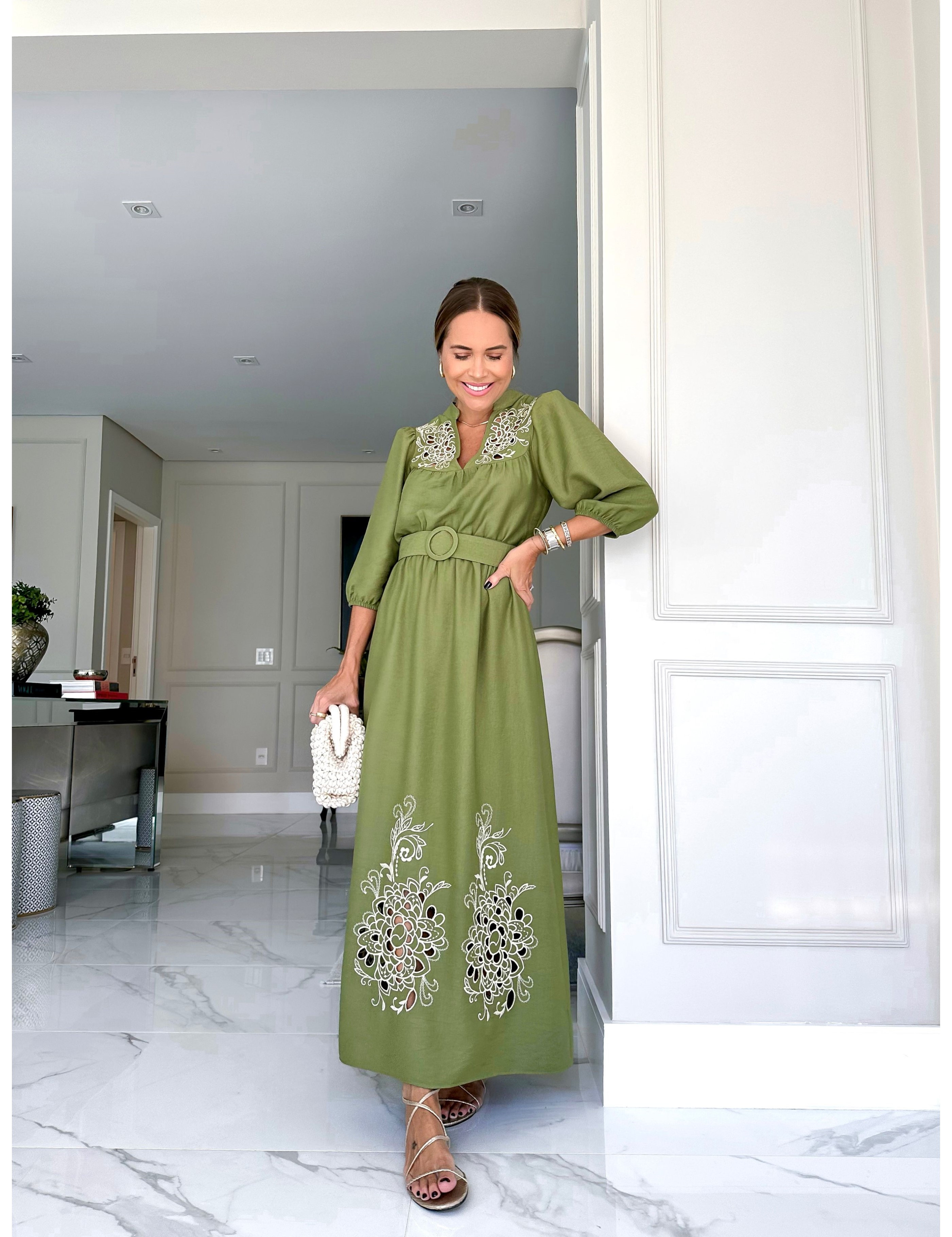 Vestido Bordado Denise Verde | Delight Store