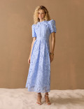 Vestido Richelieu Flor 3D Maggie Azul